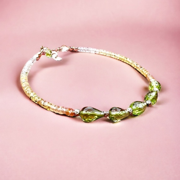 Natural Peridot and Yellow Sapphire Bracelet in Solid 14K Gold 585 - Picture 11 of 11